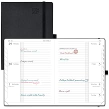 POPRUN Planner 2026-2027 Medium 6.75"x 8.75", Horizontal Weekly Notebook Jul.2026 - Jun.2027, Academic Appointment Book with Monthly Tabs, Leather Hardcover, Inner Pocket, 100 GSM - Black