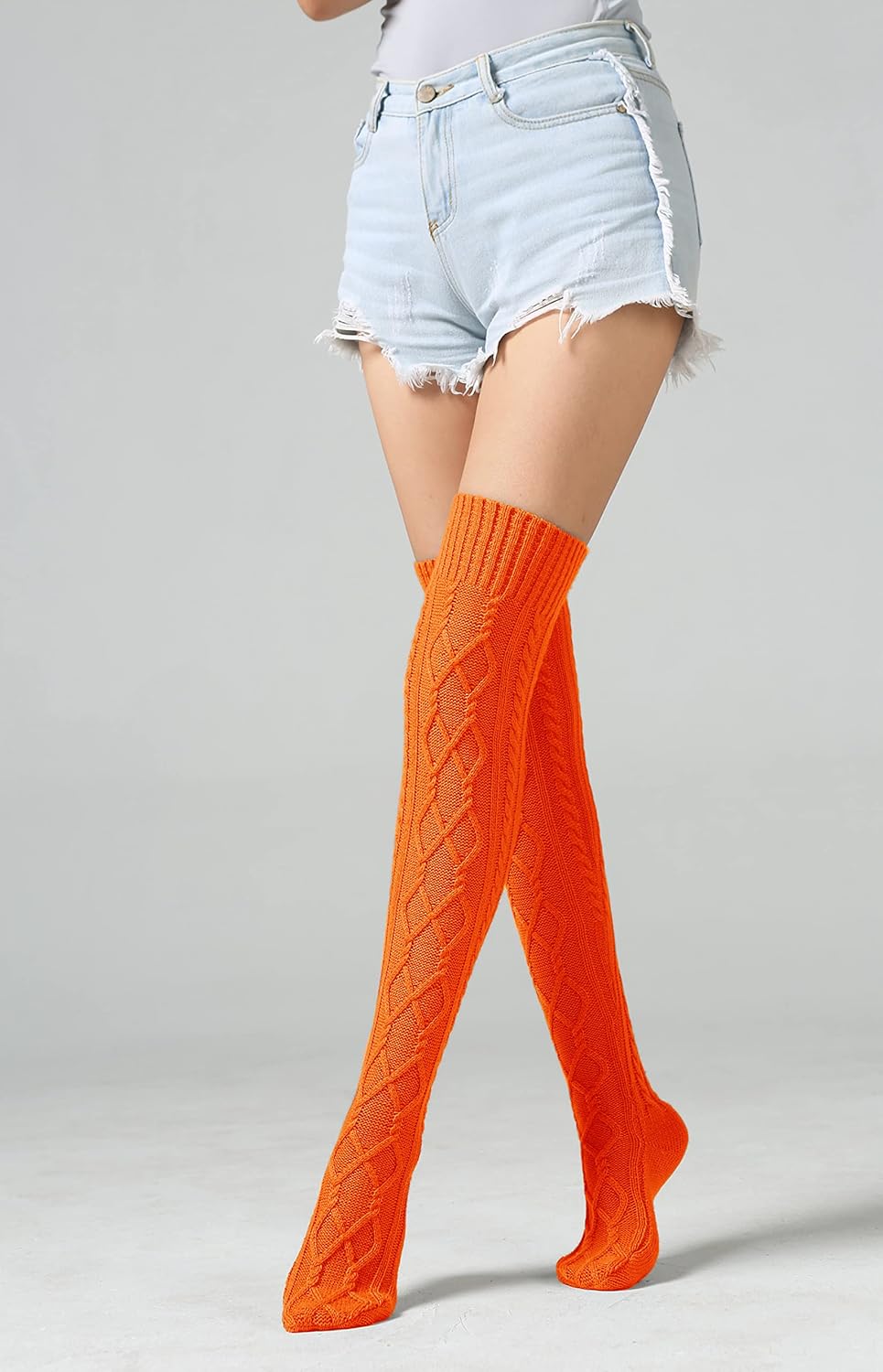 SherryDC Women's Cable Knit Thigh High Boot Socks Extra Long Winter Stockings Leg Warmers - Image 2