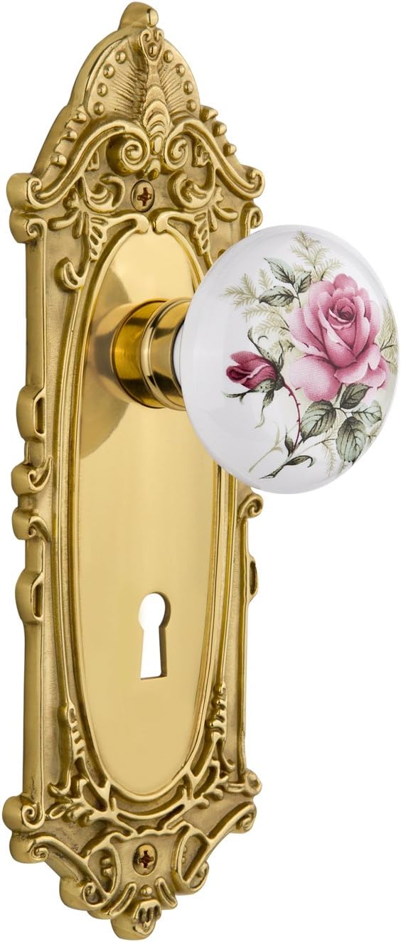 Nostalgic Warehouse Victorian Plate with Keyhole White Rose Porcelain Knob, Passage - 2.375", Oil Rubbed Bronze