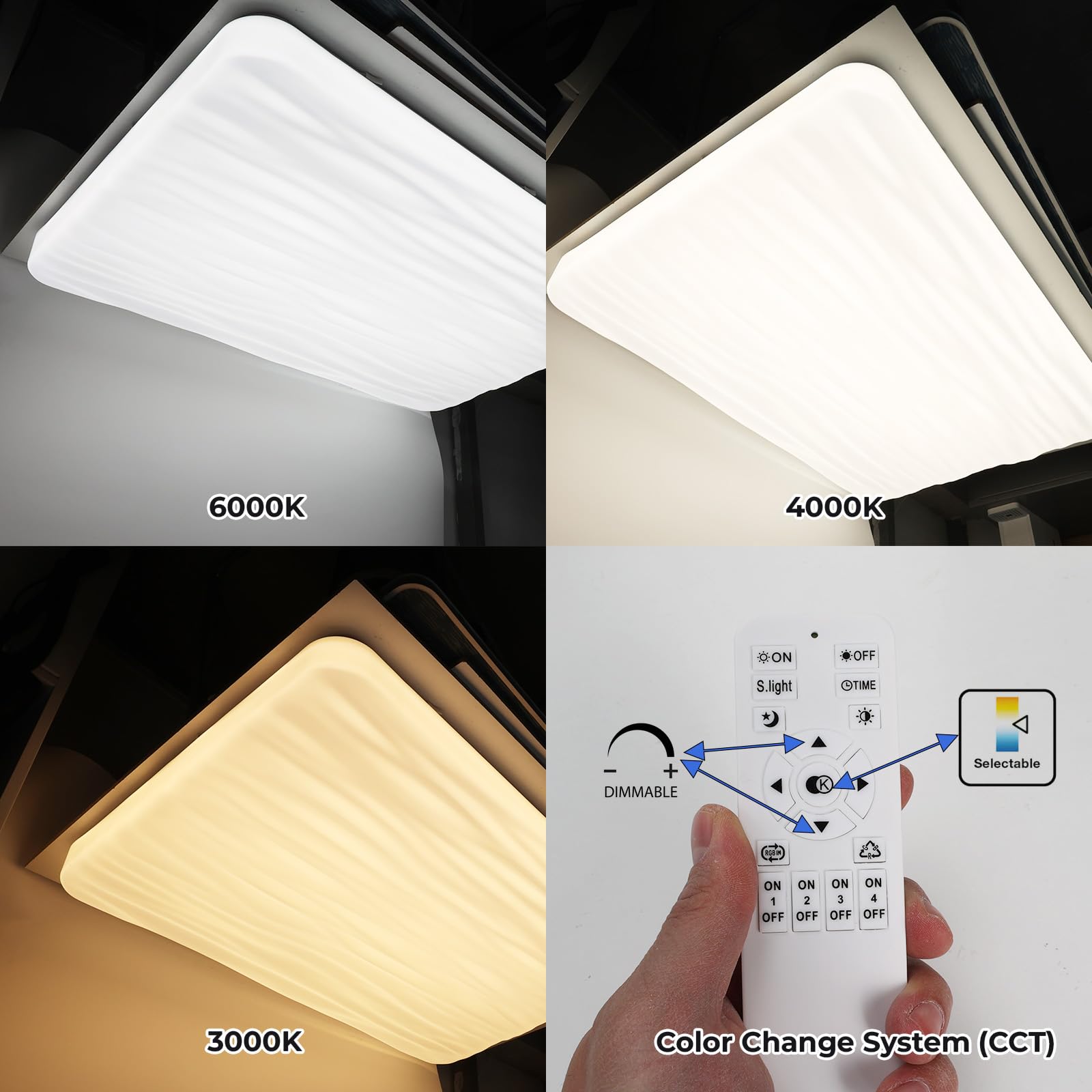 Alpinaluz Plafón LED Rectangular 90W 94×64 cm – Diseño Ondulado Moderno “WAVE”, Luz Regulable por Mando 2.4G, CCT 3000K/4000K/6000K – Iluminación Interior para Salón, Dormitorio y Comedor