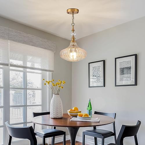 Miniatura 6 de Lámpara colgante de 3 luces, candelabro vintage dorado para cocina, iluminación colgante de techo de vidrio ámbar ajustable para pasillo,