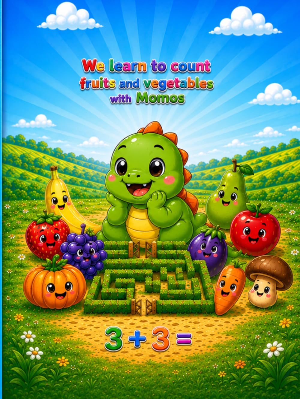 We learn to count fruits and vegetables with Momos: A Fun Preschool and Kindergarten Math Workbook with Addition, Subtraction, Mazes, and Dot-to-Dot Activities to Learn Numbers 1–9