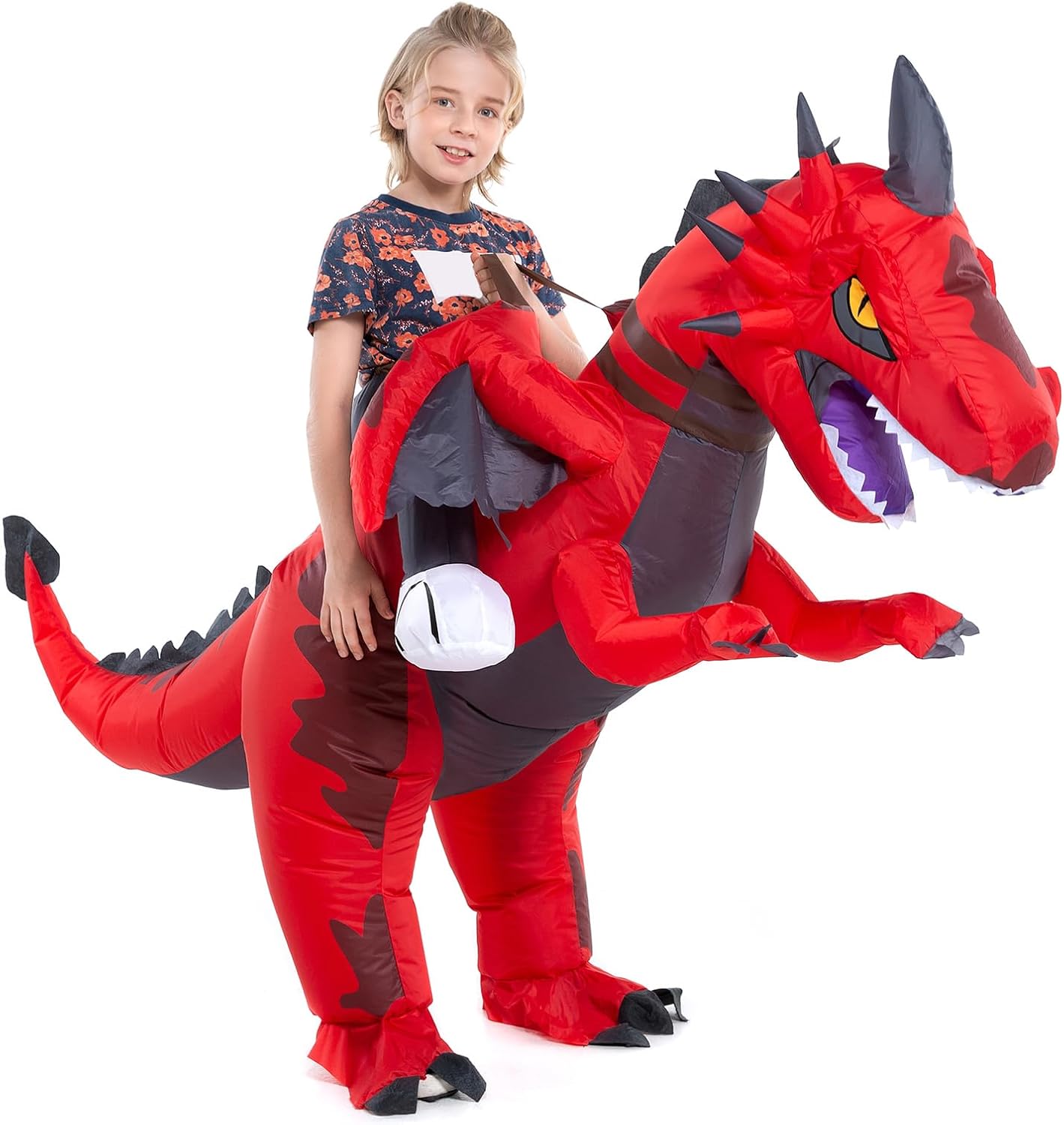 HSCTEK Inflatable Ride on Kids Dragon Costume Boys Girls Fire Dragon 7-10 Yrs