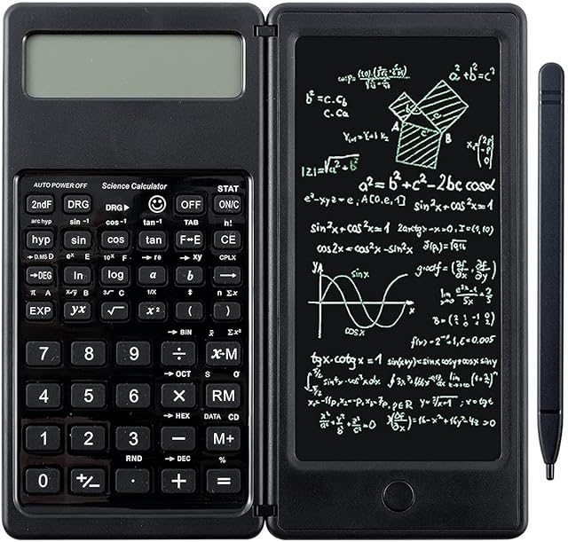 Scientific Calculator Foldable Desktop Calculator with Erasable Writing Board 10-Digit LCD Display Mathematical Physics/Geometry/Calculator for Student Teacher Office Business High School College