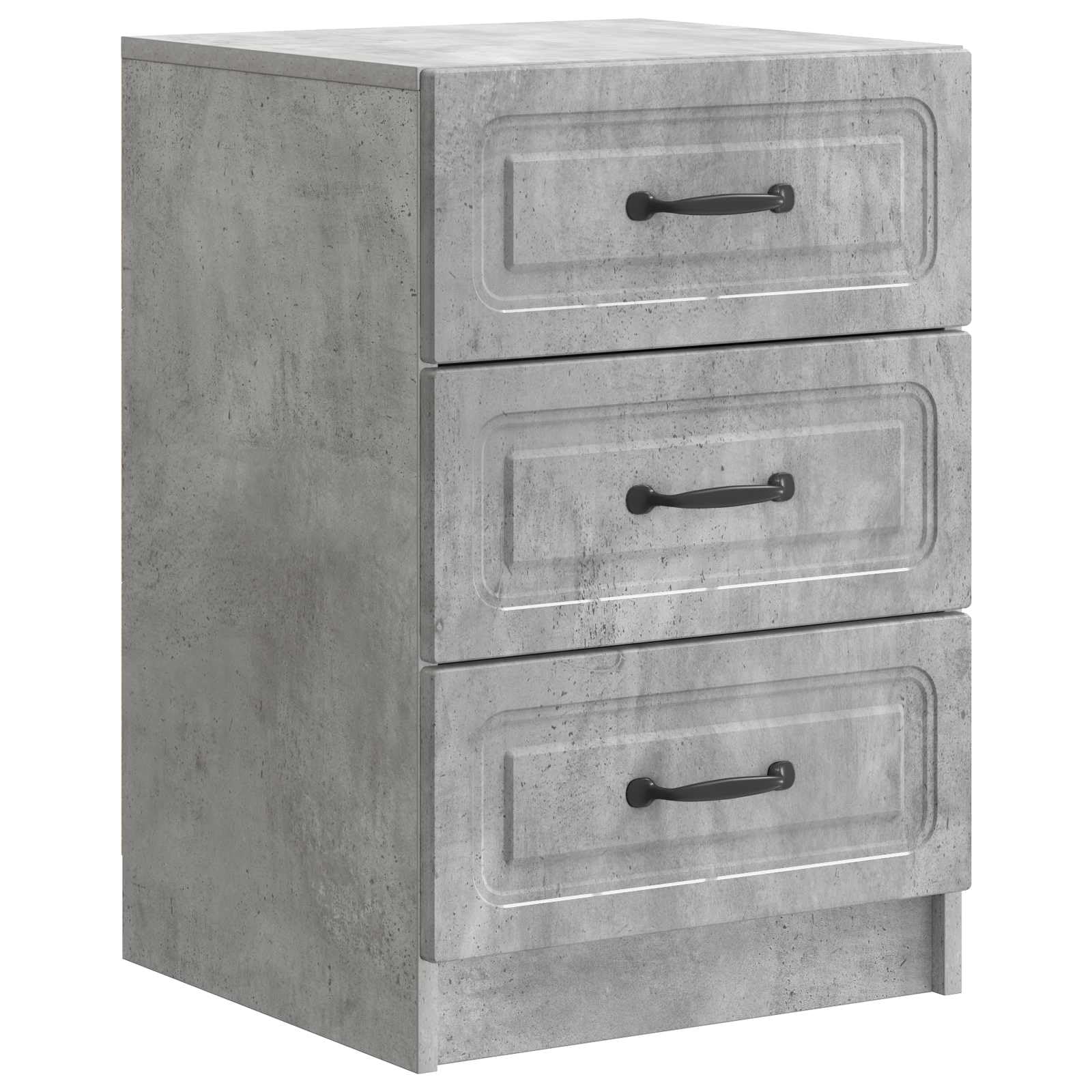 Générique Vintage szafka nocna z szufladą szary beton 43 x 41 x 63,5 cm, designerski drewniany stolik nocny z czarnymi uchwytami barowymi, przestronny schowek do nowoczesnej sypialni