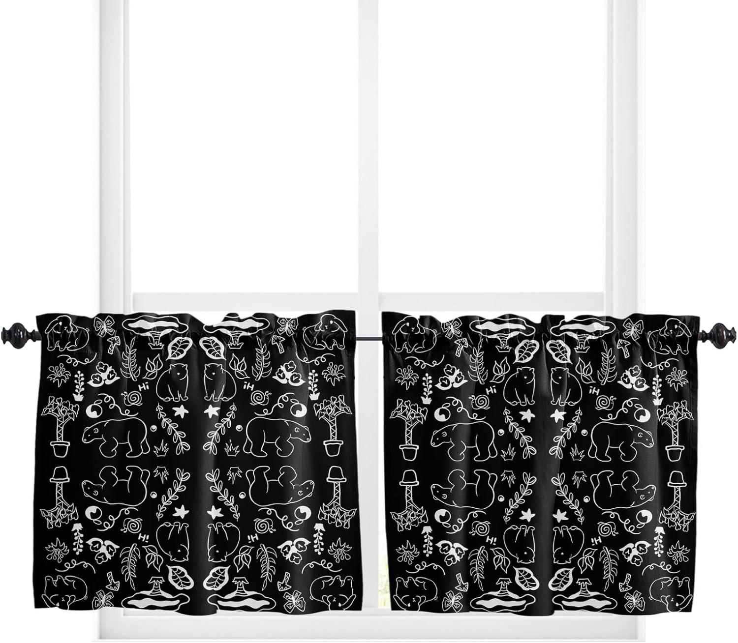 Tier Curtains 24 Inch for Kitchen Sink, Black White Pattern Rod Pocket Kitchen