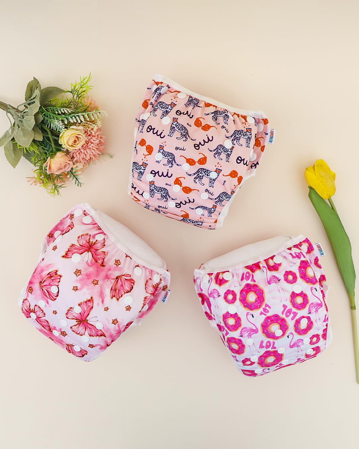 ALVABABY Swim Diapers 3pcs Baby & Toddler Snap One Size Reusable Adjustable Baby Boys' Swim Diapers for Swimming Lessons 3SWY62A - Image 5