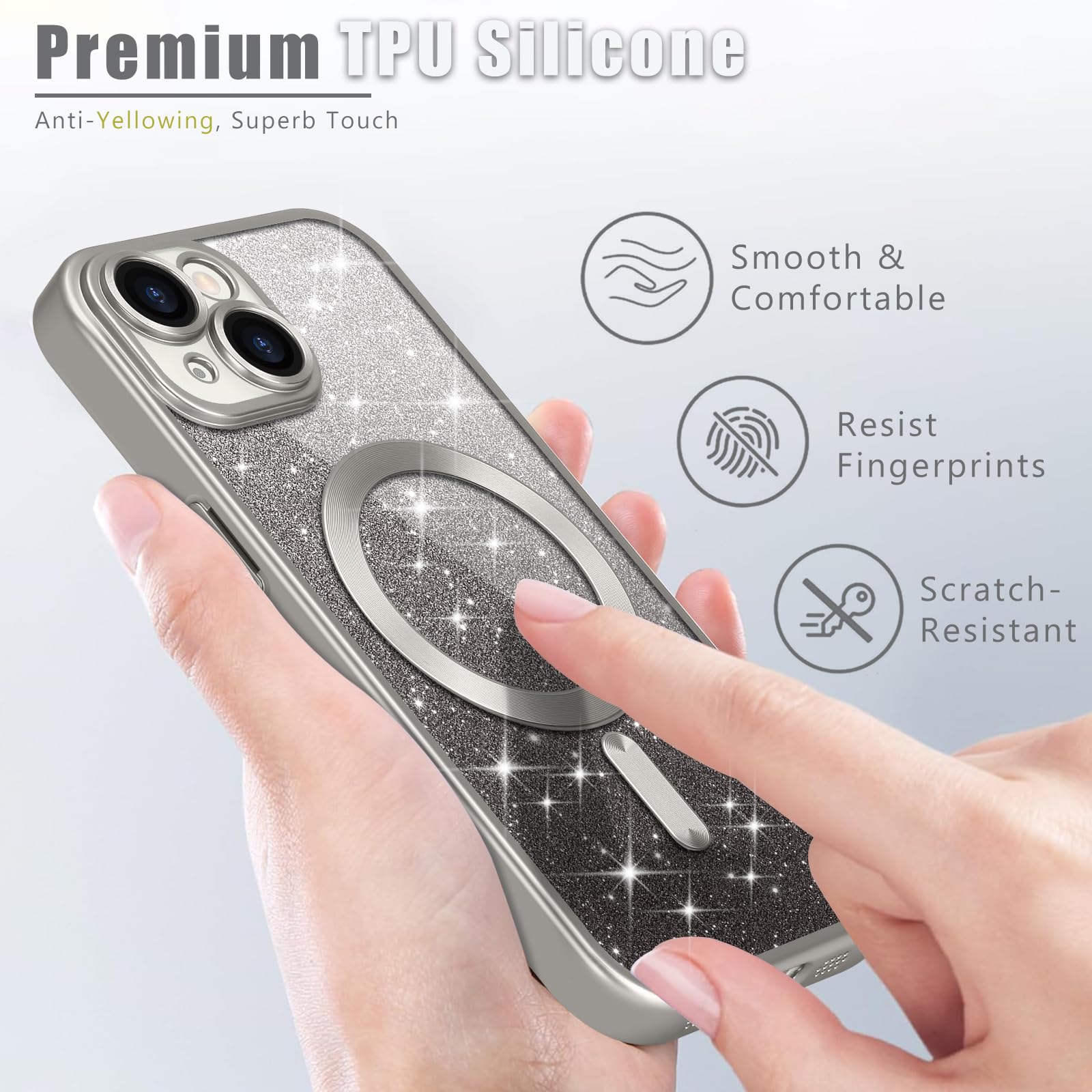 Ethanger Coque Pour IPhone 15 Avec MagSafe – Protection D’Objectif, Coque Magnétique Transparente Avec Dragonne Et Carte à Paillettes