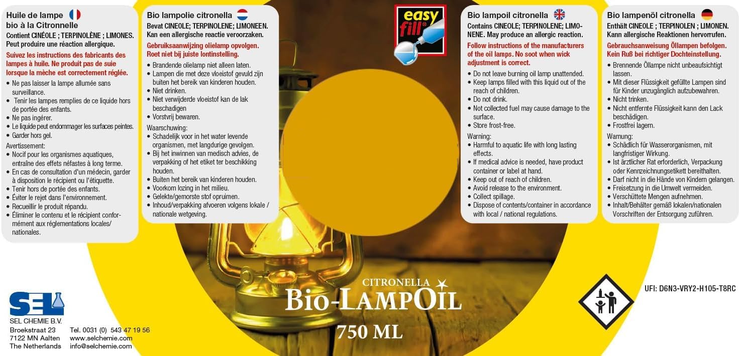 HORECA CANDLES Huile de Lampe à la Citronnelle Bio – 12 x 1L – Huile Liquide Naturelle pour Lampes à Huile, Torches de Jardin & Lampes d’Ambiance – Combustion Propre & Longue Durée