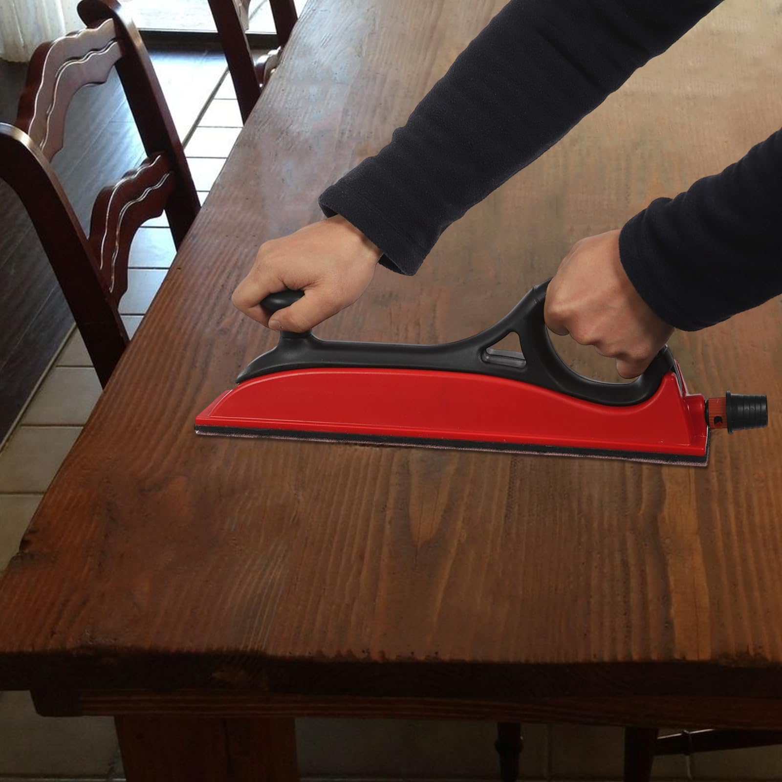 Bloque de lijado manual – Aspiración ajustable sin polvo para madera y metal (rojo) | Compacto y ligero para cualquier caja de herramientas