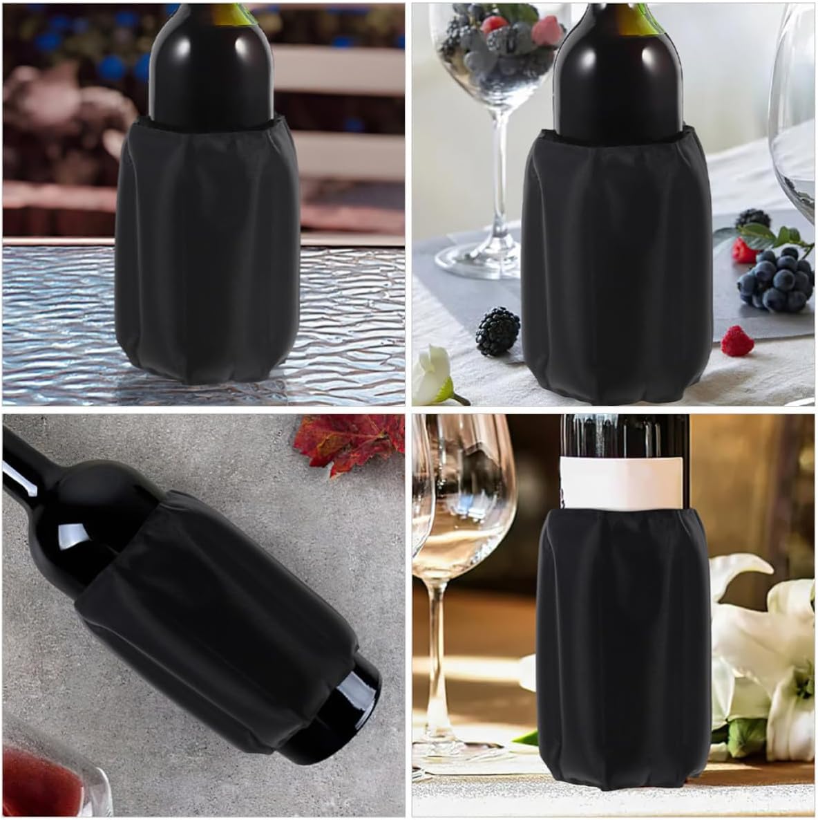 Wine Bottle Cooler Sleeves Practical and Easy to Use Gel Ice Packs Black 2pcs Reusable Cooler Pack for Beer Bottles for Daily Use