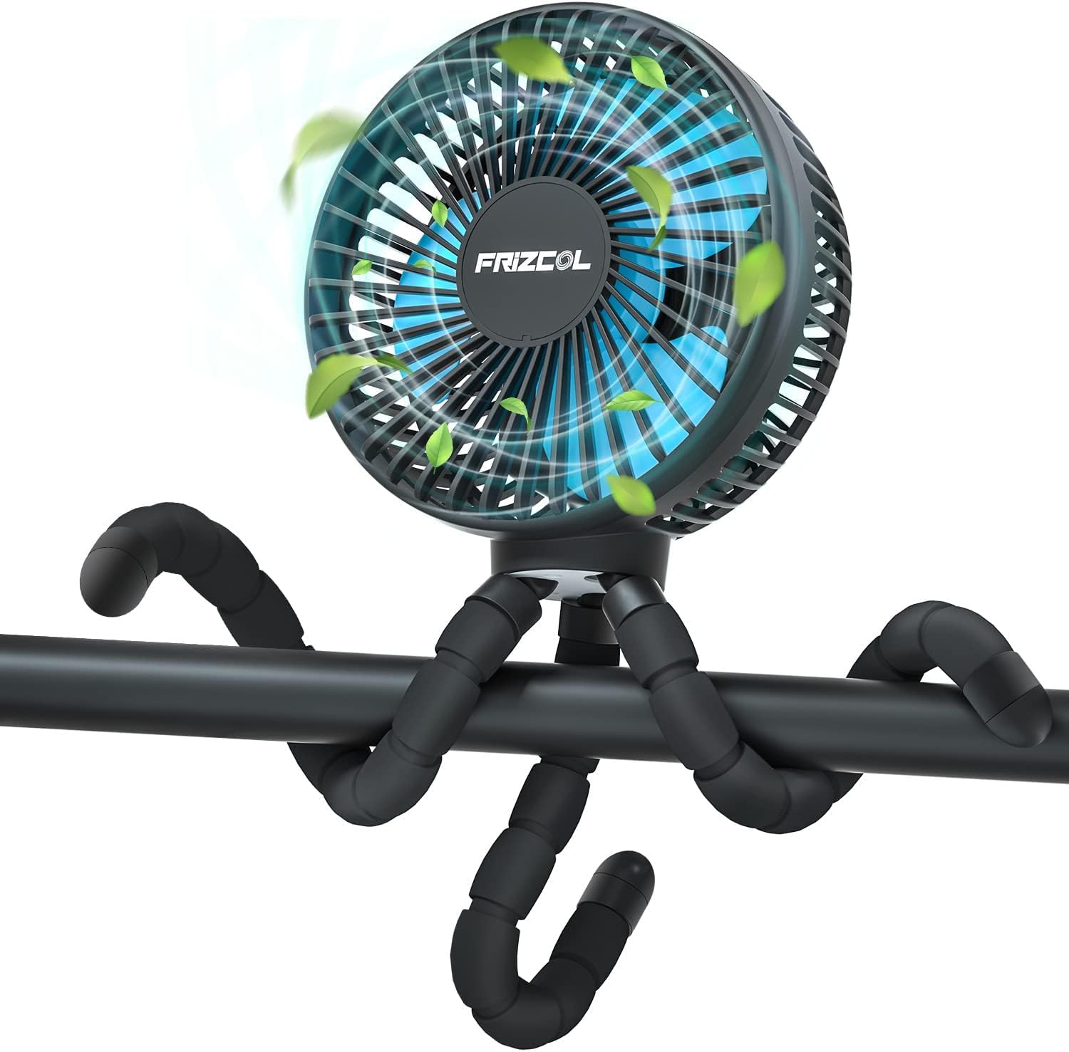 FRIZCOL Stroller Fan for Baby - Portable Fans Rechargeable - Battery Operated Fan(Use for 30Hrs) - Fan for Handheld/Clip On/Car Seat/Desk/Camping - Black Blue