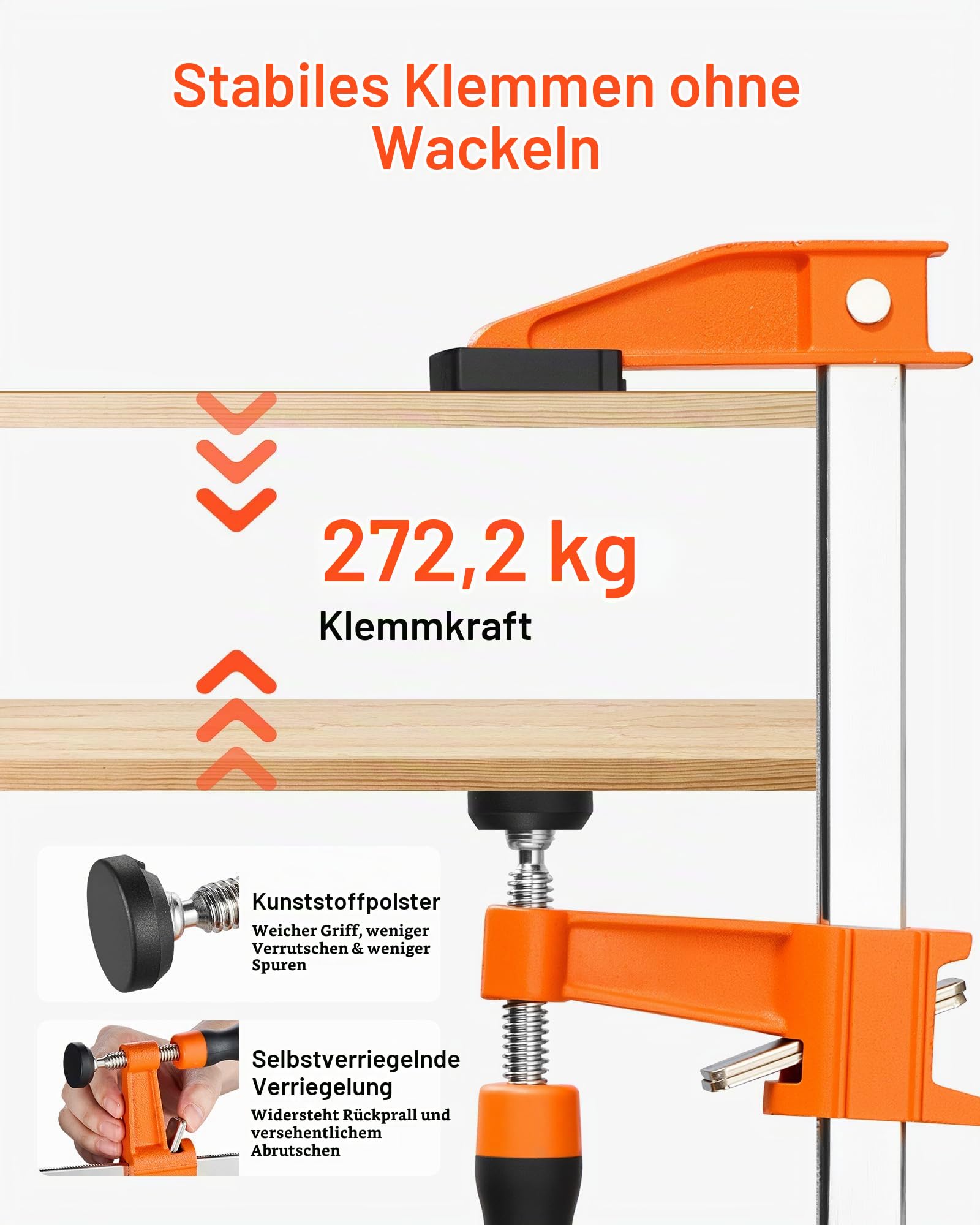 VEVOR Schraubzwingen 8er-Pack, 91,4 cm Öffnungsweite, F-Zwingen, 272 kg Klemmzwingen, mit Kunststoffauflage & Selbstverriegelung, Gusseisen & Kohlenstoffstahl, für die Holz- & Metallbearbeitung
