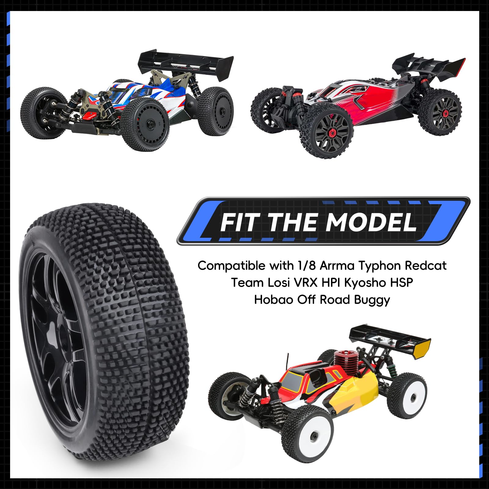 Llantas y ruedas prepegadas para Buggy 1/8 RC Buggy 17 mm cubos hexagonales de espuma para Arrma Typhon Redcat Team Losi VRX HPI Kyosho HSP Hobao Off Road, juego de 4