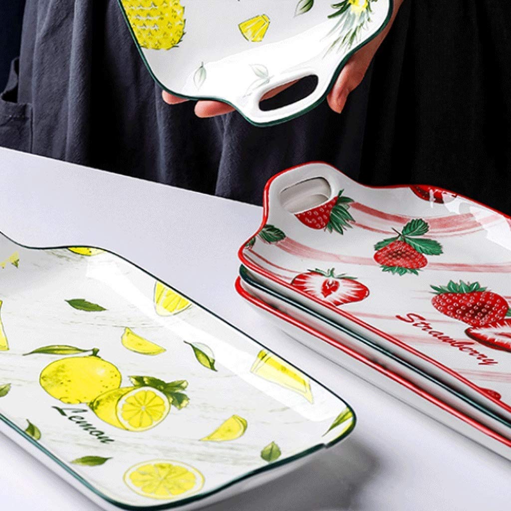 Dinner Plates Binaural Plate Ceramic Household Plate, Rectangular Creative Cutlery Set Suitable for Hotel/Home Tray, Breakfast Dessert Plate Appetizer Dessert Snack Plate