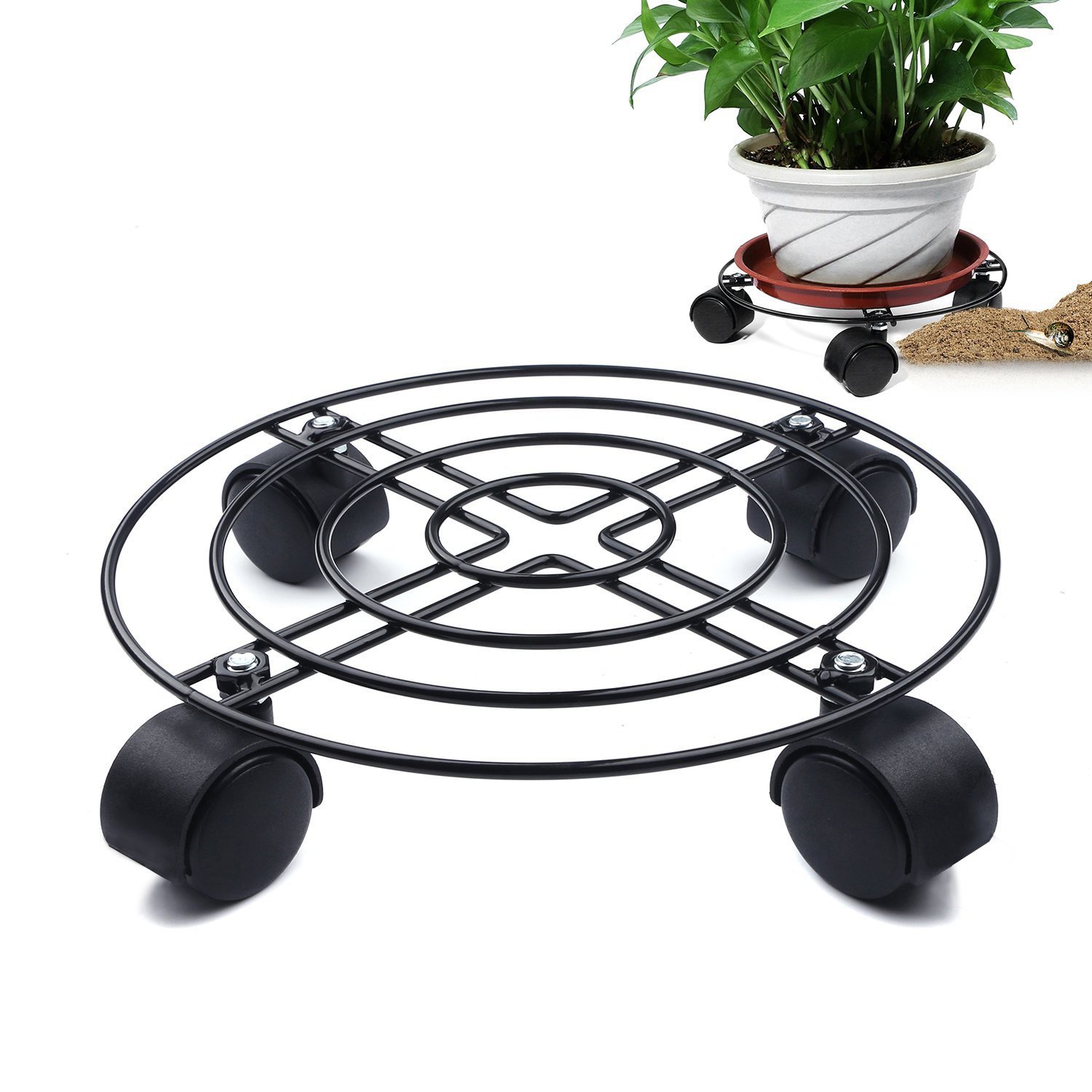 Buy GZQ 10'' Caddy with Wheels Heavy Duty Round Flower Pot Rack Stand