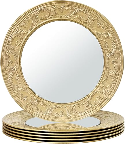 Miniatura 8 de MAONAME Juego de 6 platos de carga plateados de 13 pulgadas, cargadores de espejo para platos llanos, cargadores de platos de plástico con borde de