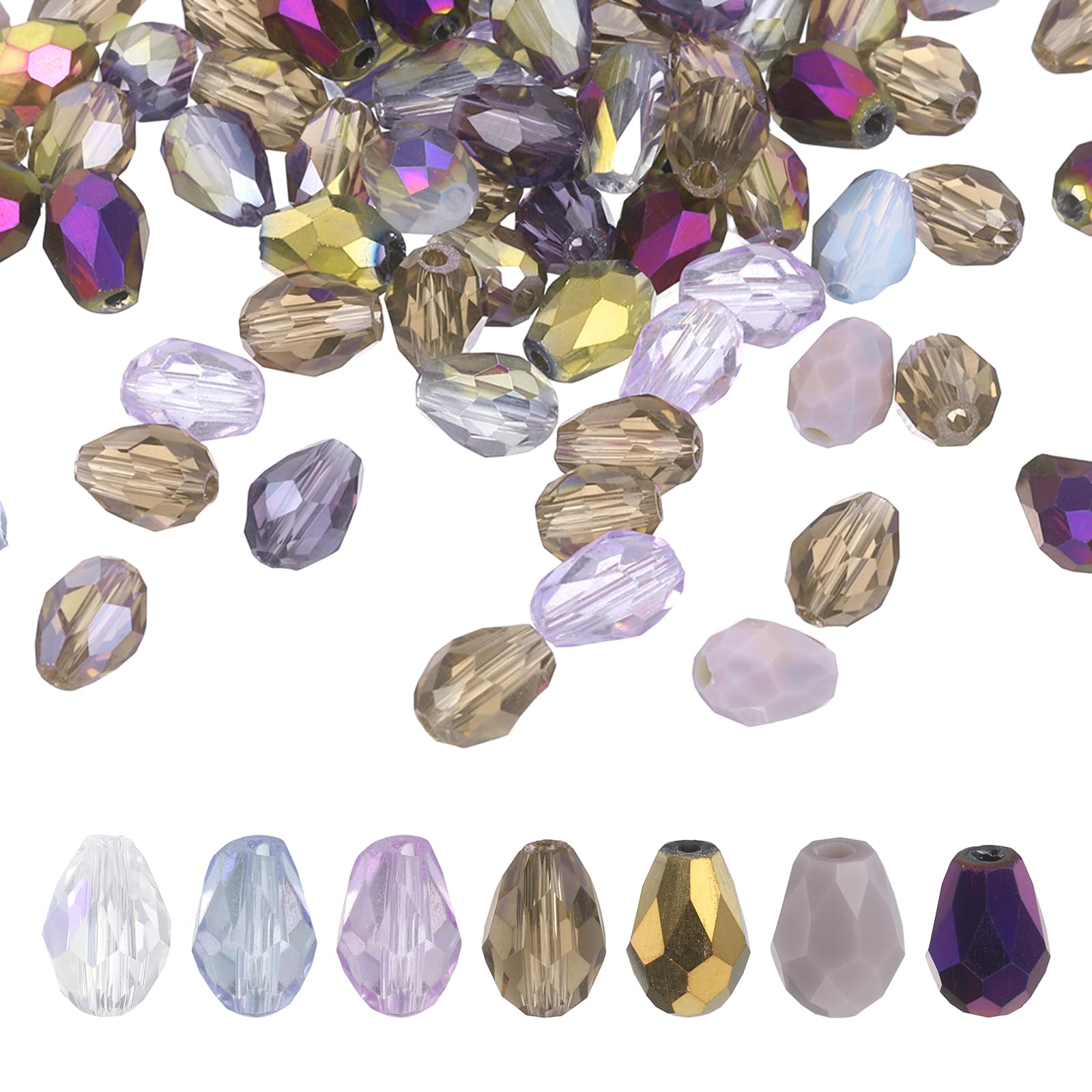 sourcing map 100 PCS Teardrop Crystal Glass Beads, 6x8mm Faceted Shape Crystal AB for Necklace Bracelet Earrings DIY Jewelry Crafts Making Supplies, Purple