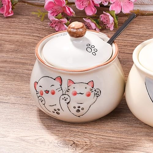 Miniatura 7 de Azucarero de cerámica con tapa y cuchara, azucarero japonés con cuchara y tapa (estilo 2)