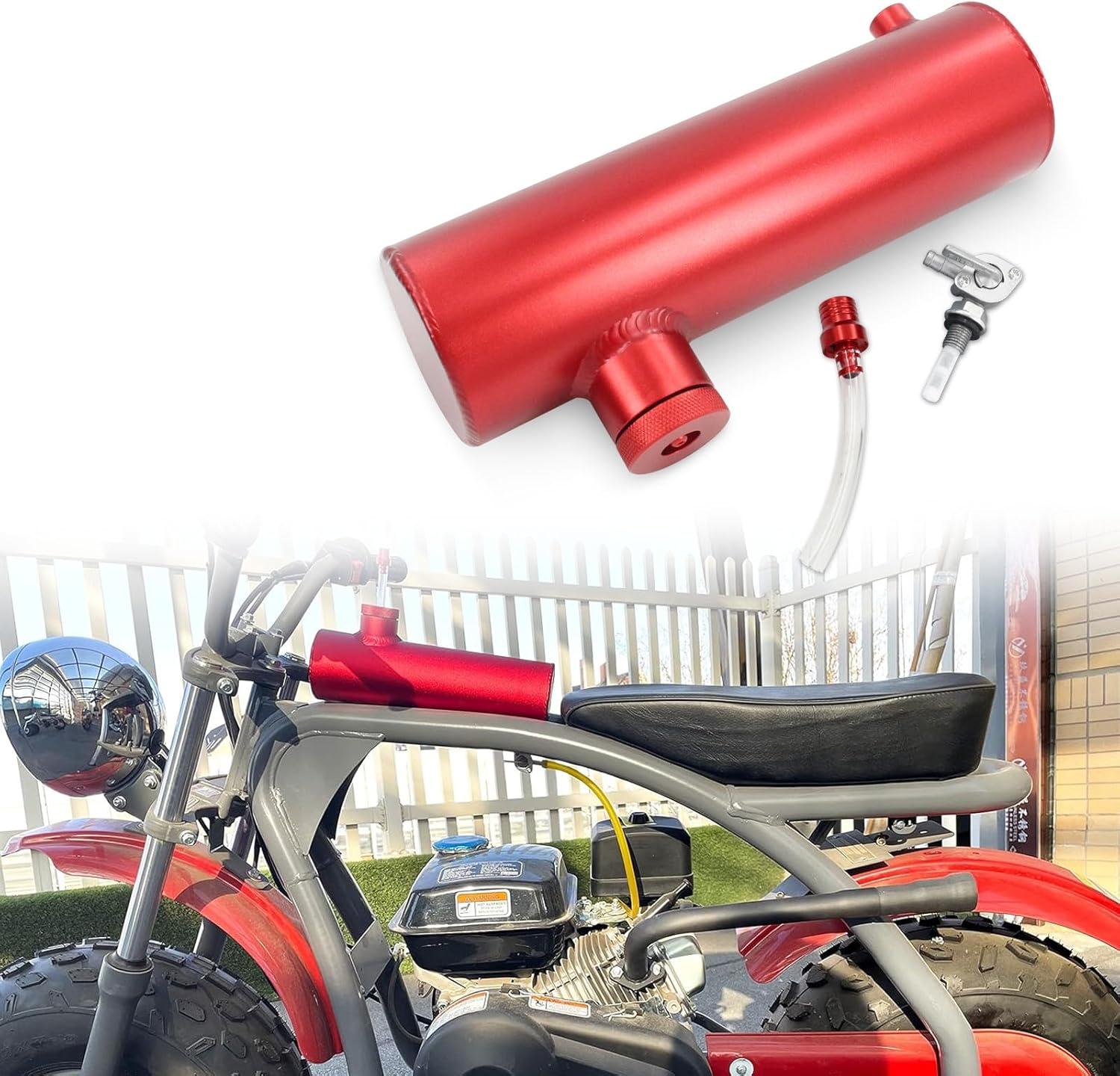 Aluminum Gas Tank Gas Bike Go Kart Parts Cylinder 10" For Coleman Powersports For Predator 212cc 196cc/6.5HP CT200U BT200X CT200u-ex Black/Red (Red)