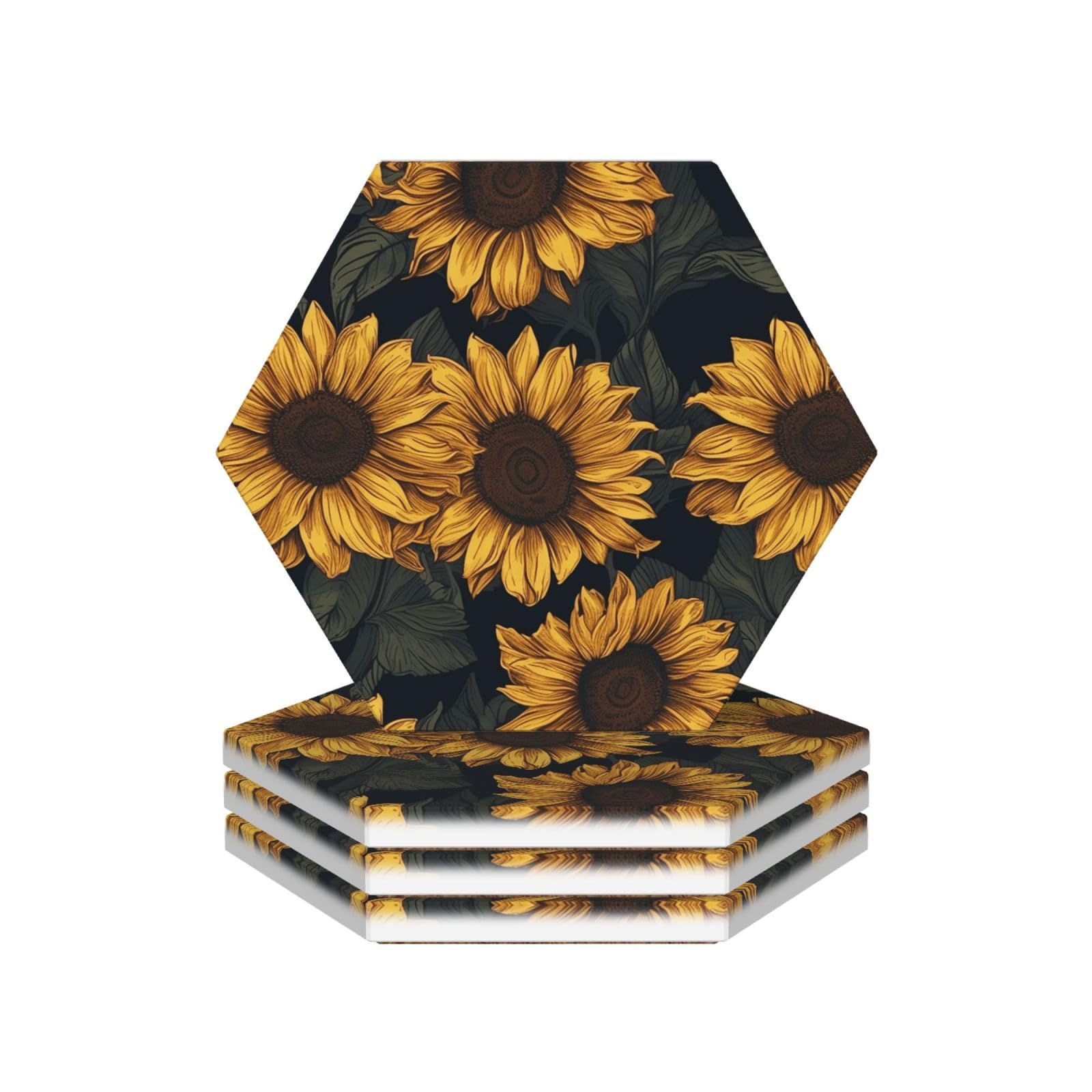 Drink Coasters Set of 4 Coffee Ceramic Coaster Sunflower View Coasters for Drinks Coffee Cup Mat Heat Resistant Tabletop Protection Coaster Desk Accessorie Home Decorative