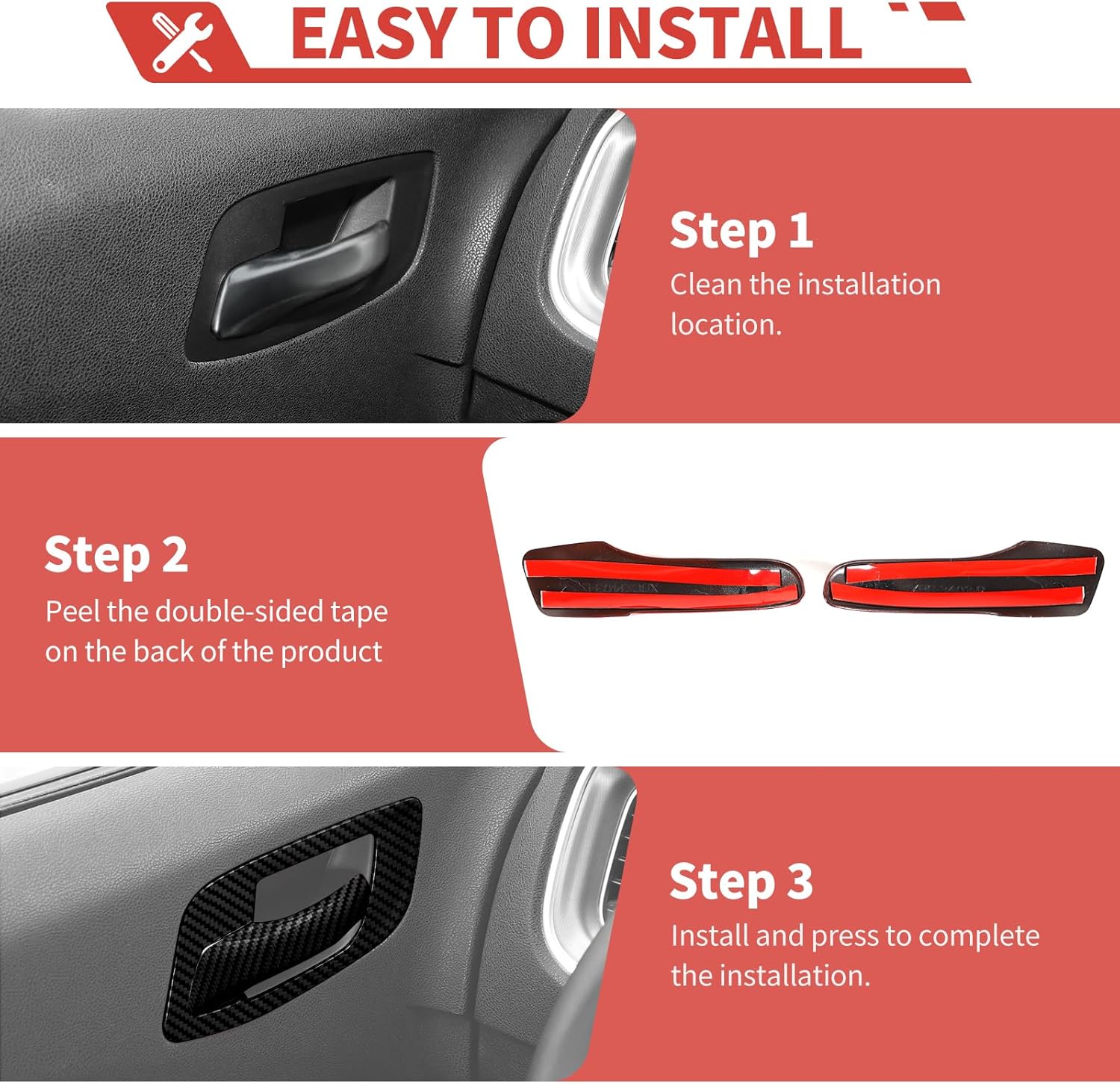 Inner Door Handle Bowl Cover Kit Fit for Dodge Charger 2011+/Chrysler 300C 2011+ Inside Door Push Pull Handle Decal Interior Accessories Kit,Carbon Fiber Finish