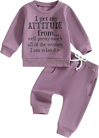 Toddler Baby Girl Clothes 1-6 Years Fall Winter Outfit Funny Letter Long Sleeve Solid Color Sweatshirt Tops Pants Set