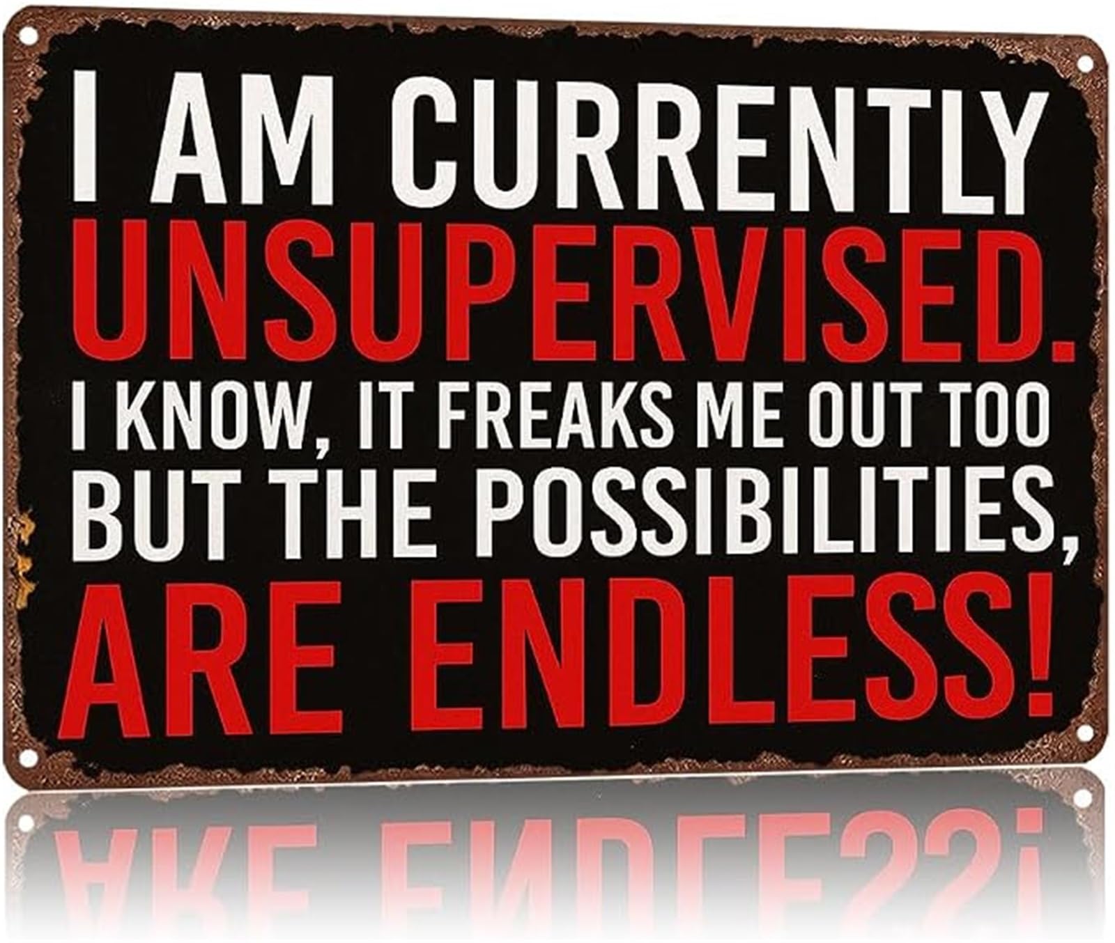 IDGTTLDF Sarcastic Metal Sign I Am Currently Unsupervised Retro Decor For Man Cave 8 X 12 in