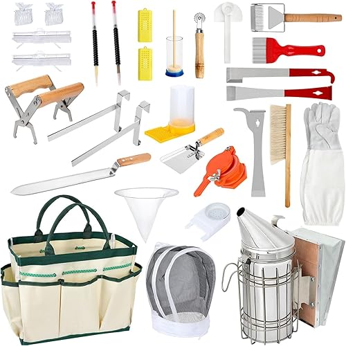 Beekeeping Supplies - 31 Pcs Beehive Starter Kit, Bee Keeping Supplies-All Beekeeping Tools and Equipment, Bee Smoker Kit for Beekeeping for Beginners and Professionals