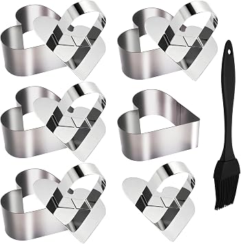 5 Pieces Heart-Shaped Food Molds Set, 3.15-Inch Cake Ring Mold, Stainless Steel Cooking Rings with Pastry Brush for Cookie & Baking