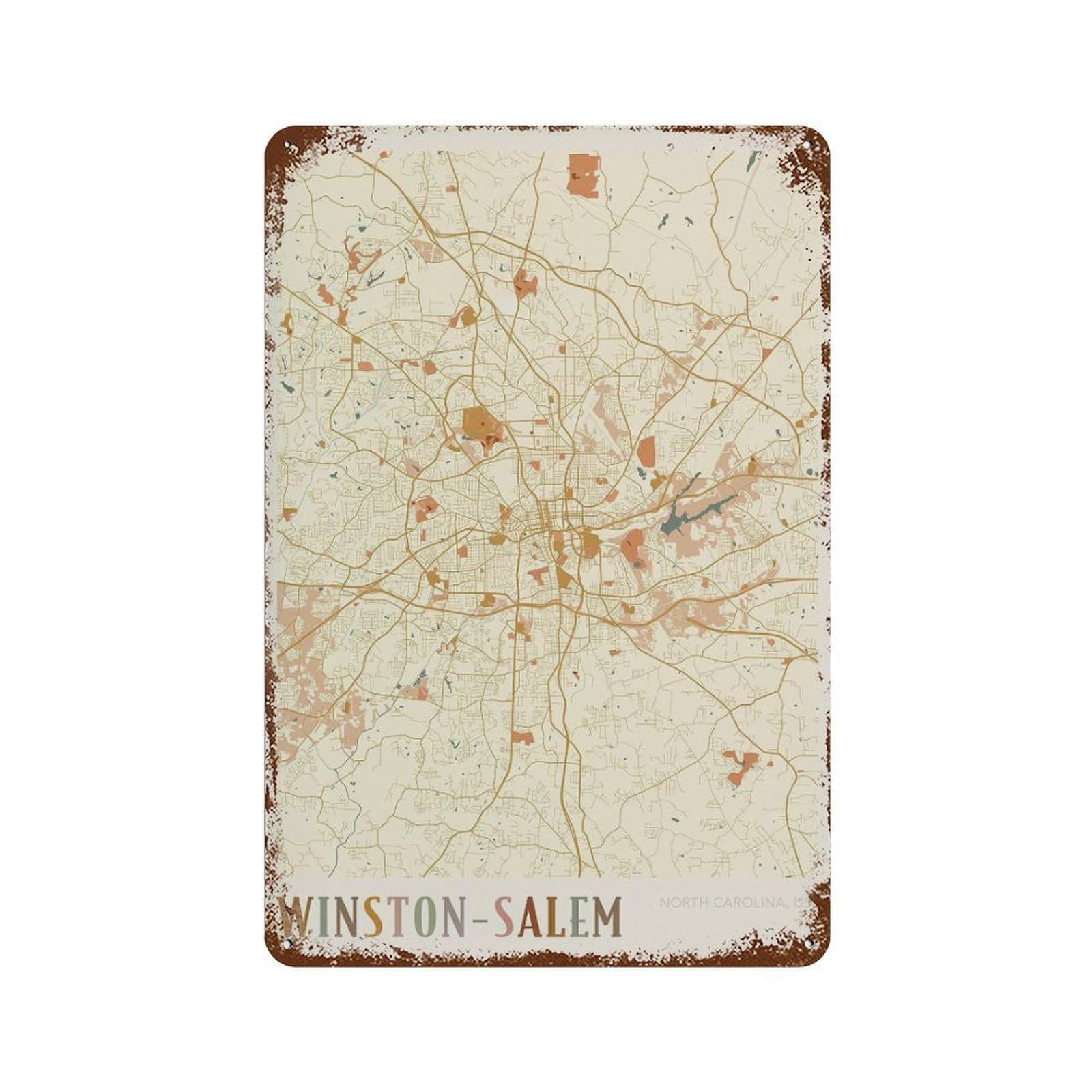 xiaoxiaoshen WinstonSalem Map Winston Wall Decor Art Metal Tin Poster Modern Home Decor Art Home Bar Shop Decorations Vintage Sign 30x20cm