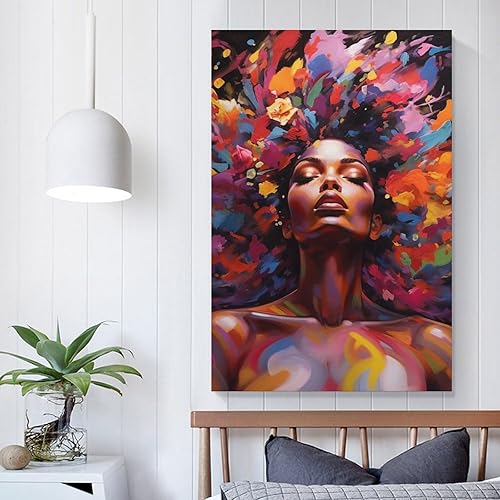 Miniatura 5 de FireDeer Arte de pared de mujer afroamericana, póster de arte negro con graffiti para sala de estar, sin marco (16 x 24 pulgadas, 03)