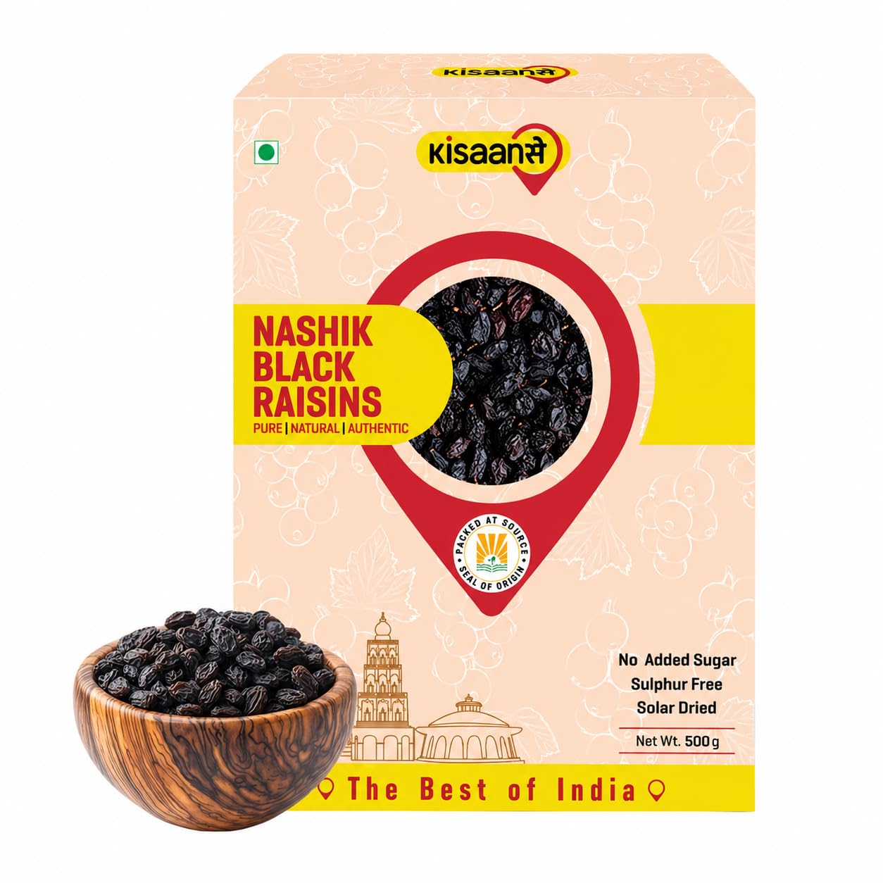 KisaanSay Premium Nashik Seedless Black Raisins 500gm (250gmX2)| No Sulphur & Preservatives Dryfruits | Kali Kishmish/Kismis/Raisins/Berries | Rich in vitamins K, iron| Versatile Snacking