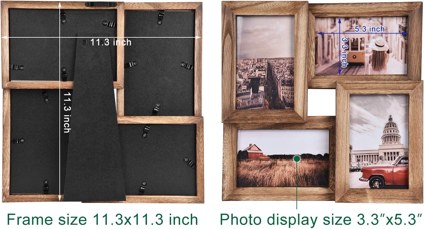 Emfogo 4x6 Picture Frames Wood Collage Picture Frames with High Definition Glass Multi Rustic Photo Frames for Wall and Desk Display Carbonized Black