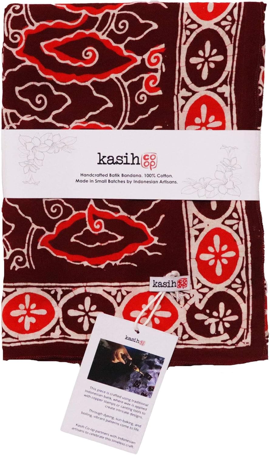 Kasih Co-op Handmade Batik Bandana Cotton Lightweight 100% Soft Cotton Gift Woman Man Scarf Neckerchief, Head Wrap Cover