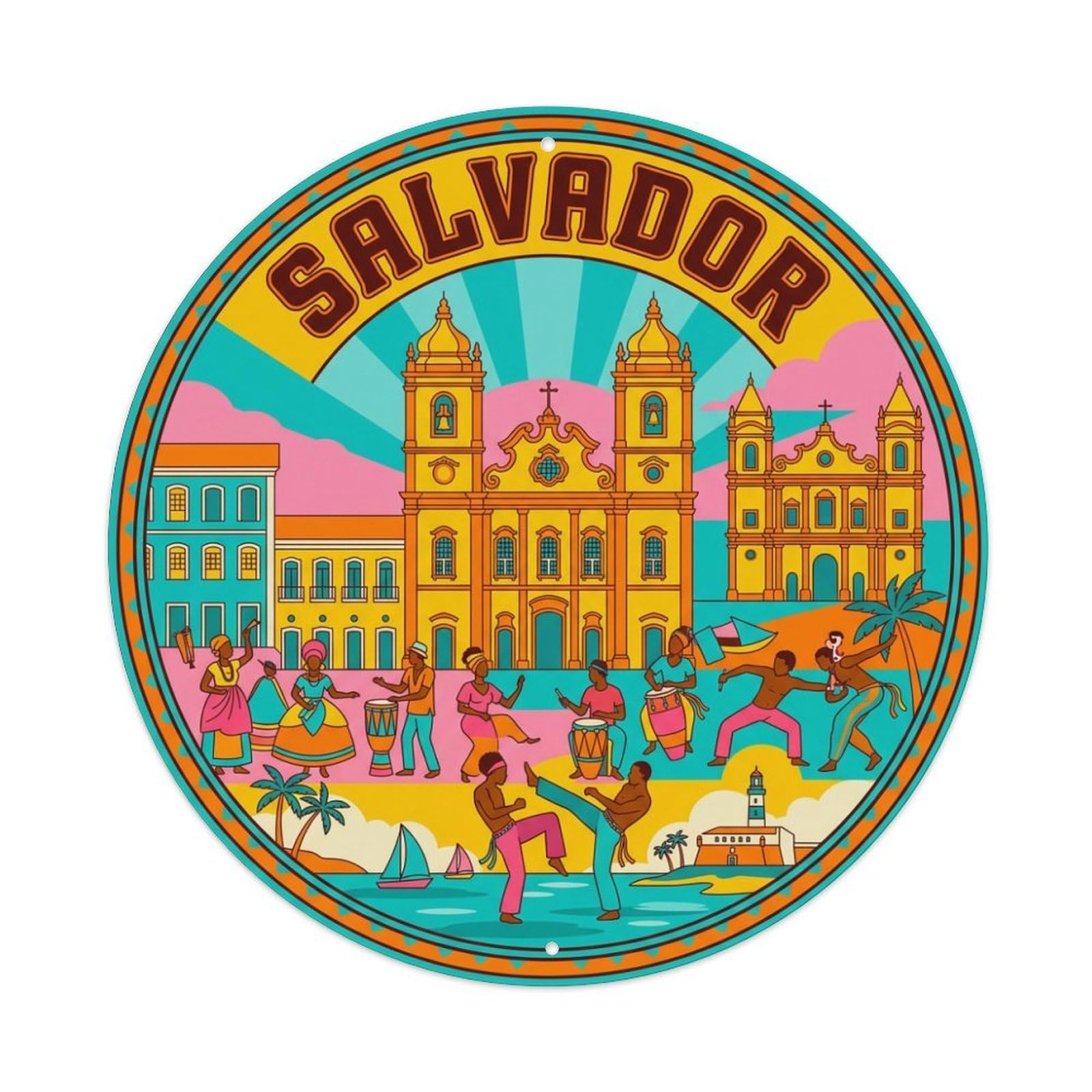 Brazil Vintage Travel Salvador Vintage Metal Tin Sign Plaque Wall Decor for Cafe, Club Bar, Office, Garden Metal Poster 8x8Inch