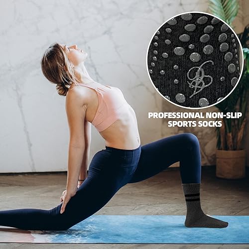 Miniatura 5 de JCZANXI Calcetines de yoga con agarres para mujer calcetines de agarre antideslizante para yoga pilates barra y baile calcetines acolchados ideales