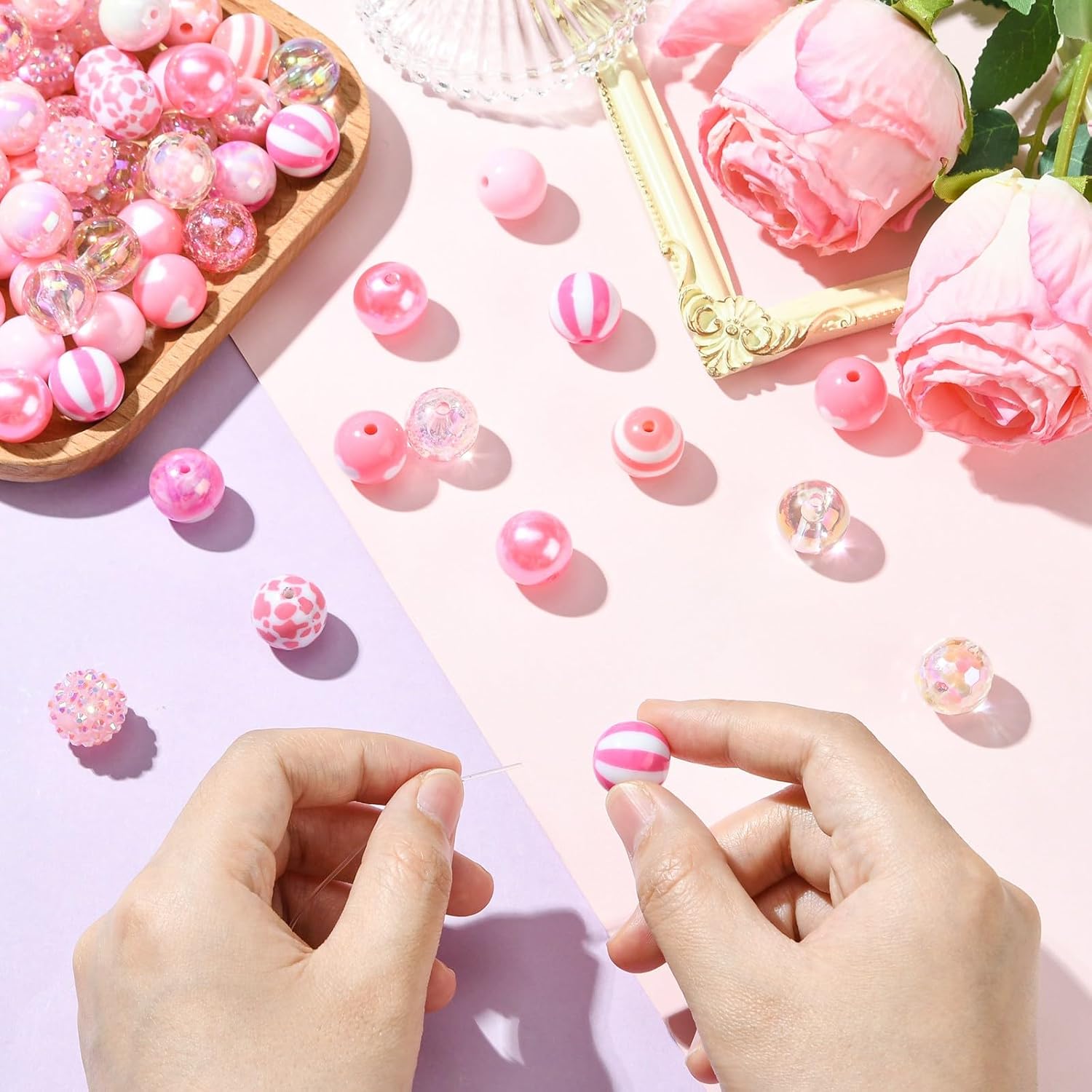 LiQunSweet 100 pcs 16mm Pink Theme Acrylic Bubblegum Beads Chunky Round Bubble Disco Crackle Loose Beads for DIY Jewelry Bracelet Necklace Crafts Bag Keychain Phone Home Decor
