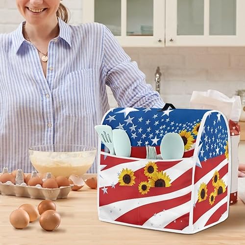 Miniatura 4 de Cubierta mezcladora de girasol con bandera ameiricana, tamaño L, a prueba de polvo, impermeable, lavable a máquina, accesorios de cocina para mujer