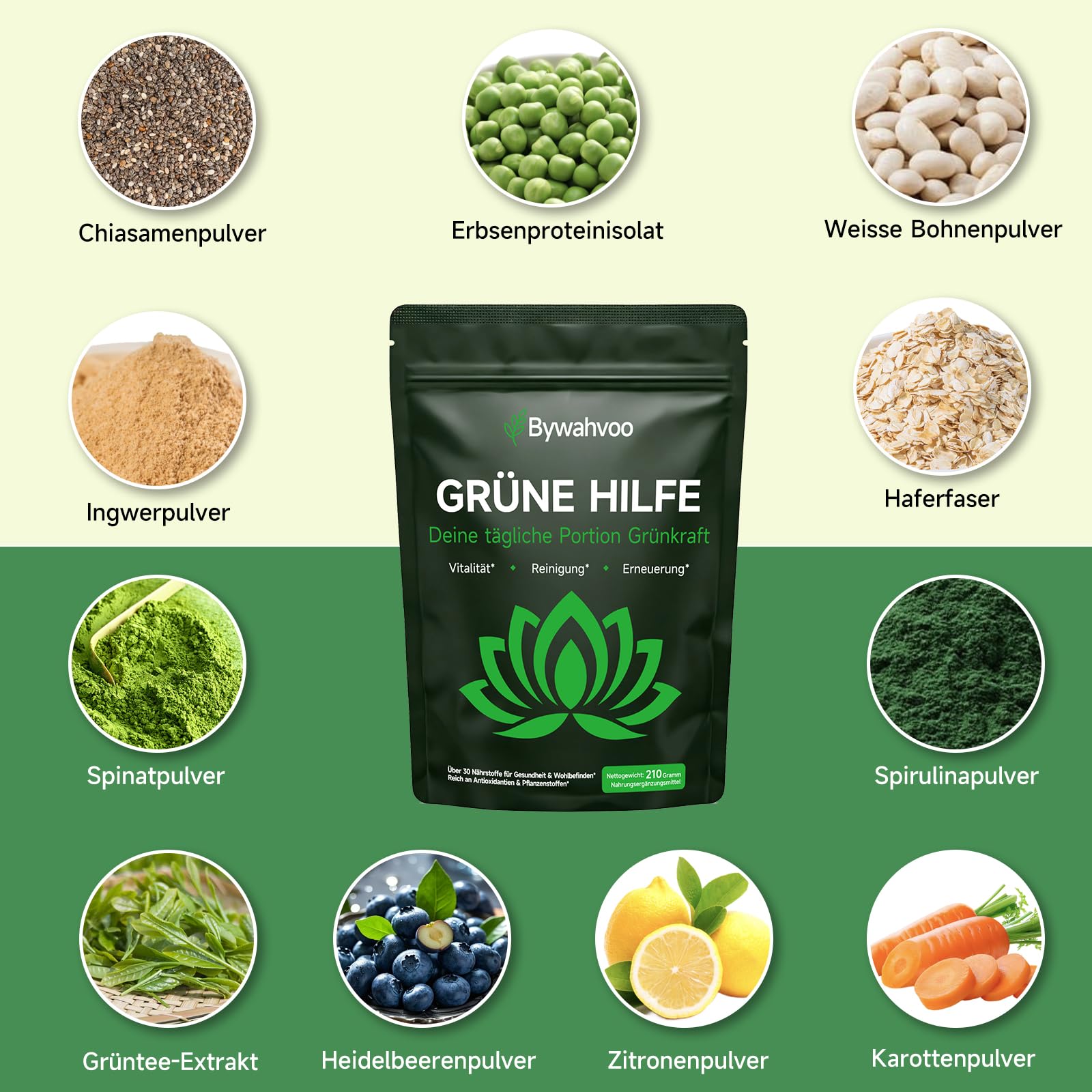 Grüne Entgiftungspulver 210g, Superfood Pulver zum Abnehmen, Helfer Greens Pflanzenpulver mit Matcha, Gerstengras, Spirulina & Heidelbeeren, Vegan