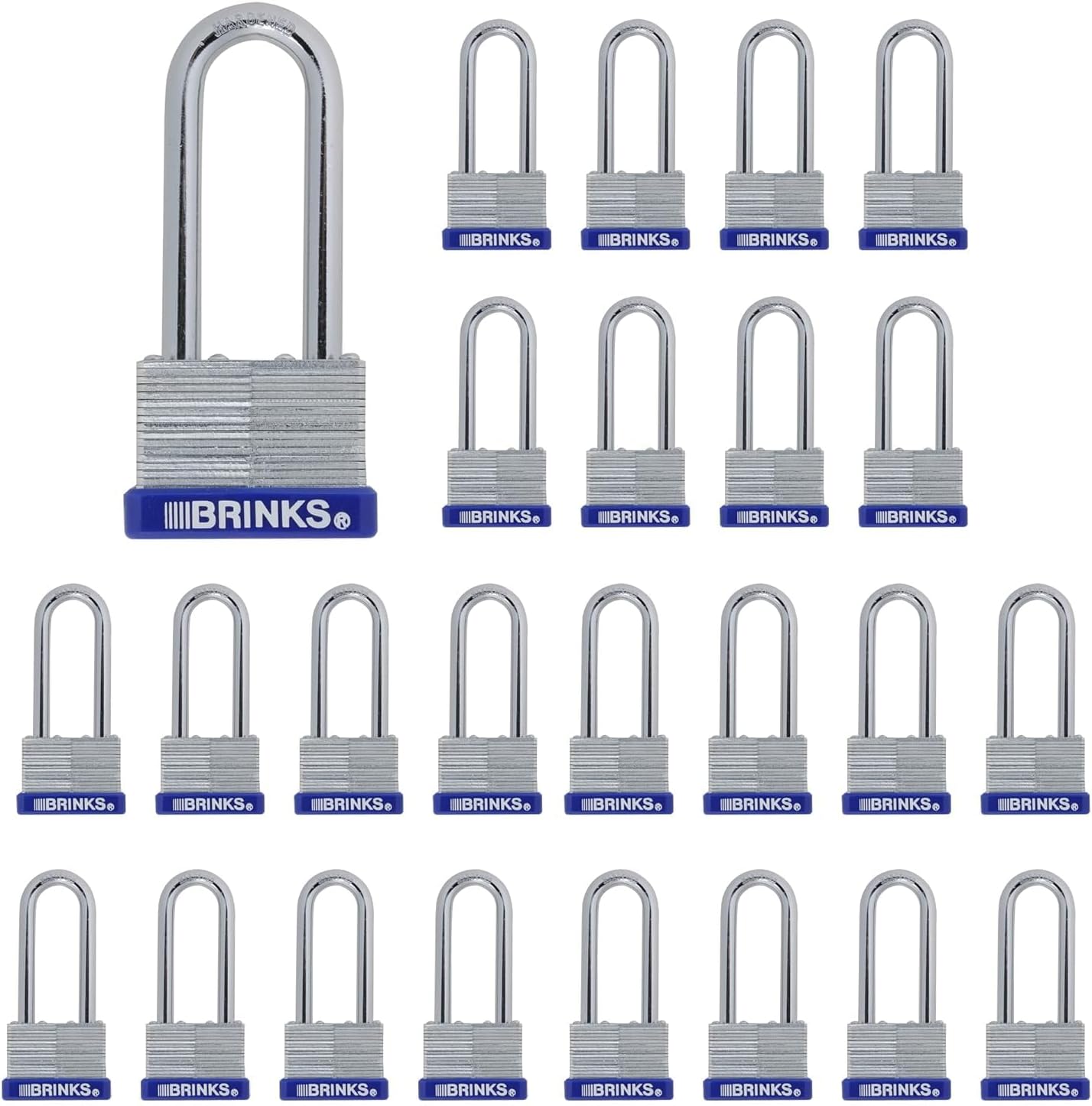 Brinks Home Security Commercial Padlocks 172-44002B Lock Laminated Steel with 2" Shackle (24 Pack), Small/44mm, Silver