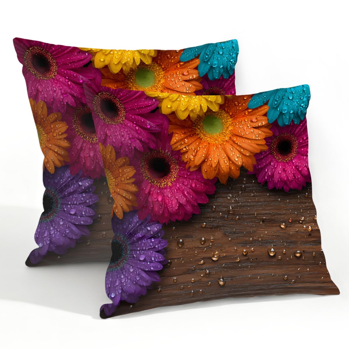 Outdoor Pillow Covers Waterproof Pillowcases 22x22in Set of 2 Vibrant Daisy Flower On Wooden Decorative Throw Cushion Case for Couch Sofa Garden Patio Furniture