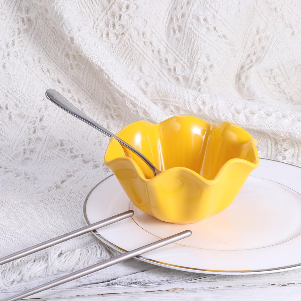 Salad Bowl Lotus Leaf Yellow Melamine for Camping and Picnics