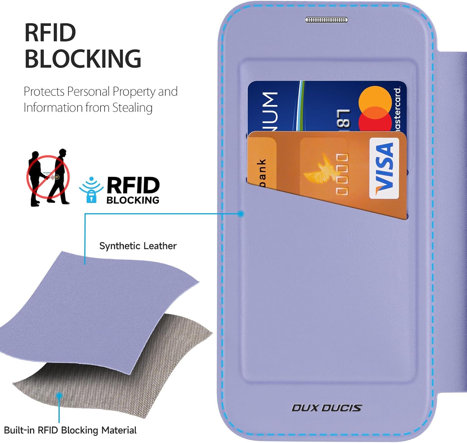 Flip Folio Wallet case That Compatible with iPhone 16 Pro max, Leather case with Card Holder,Built-in RFID Blocking Card Slots (Purple, For16 Pro Max 6.9")