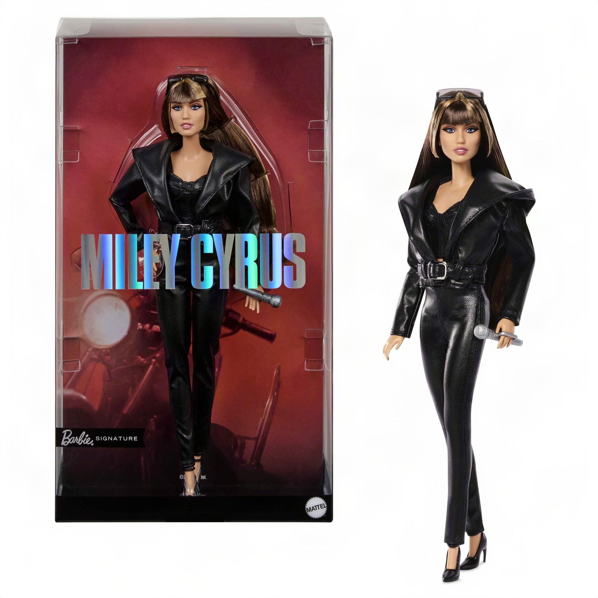 Barbie Poupée Miley Cyrus à Collectionner, poupée articulée dans Une Tenue en Similicuir avec Capuche et Talons, JJY06