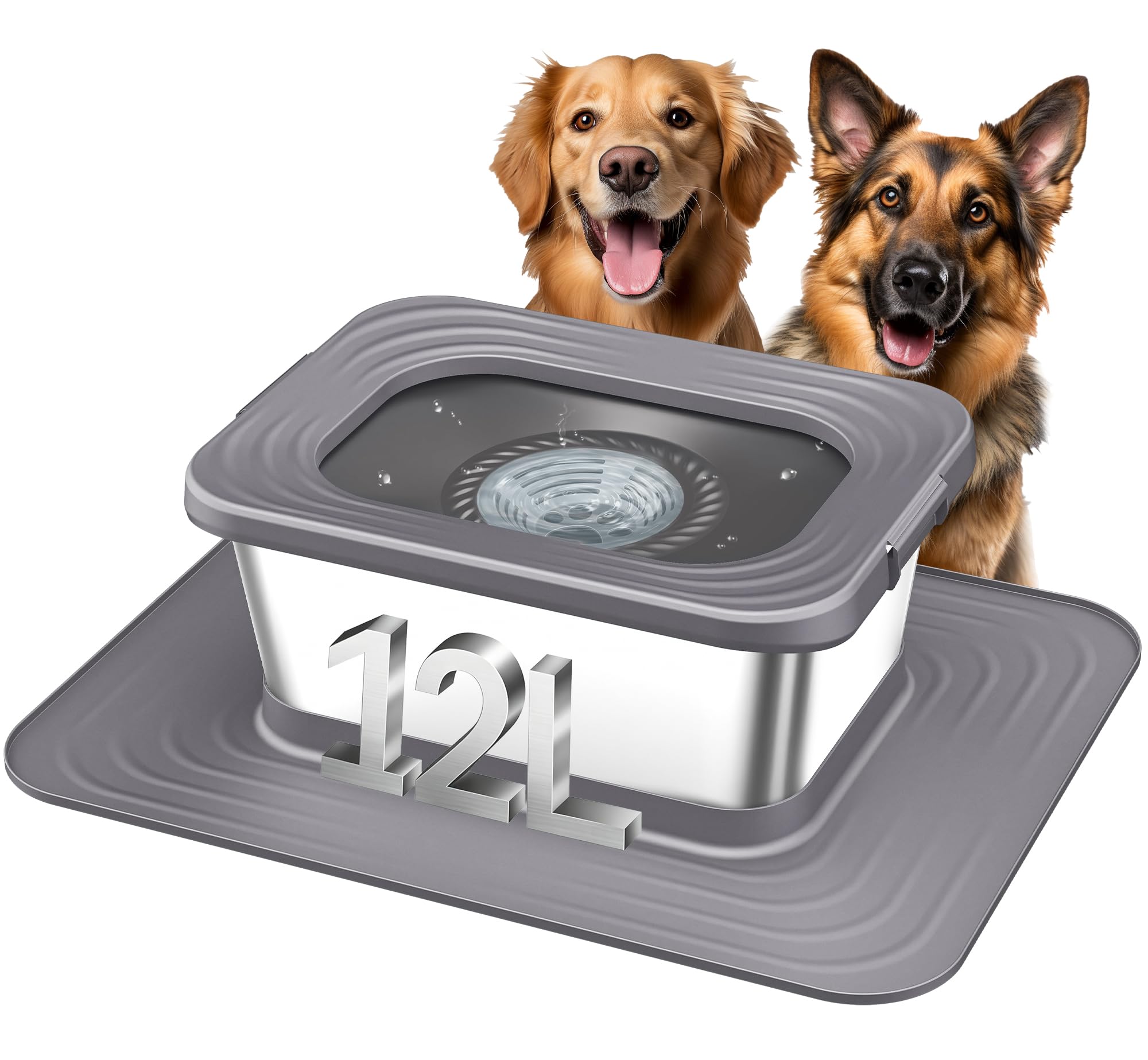Decflow No Spill Dog Water Bowl,12L Stainless Steel Anti-Splash Bowls