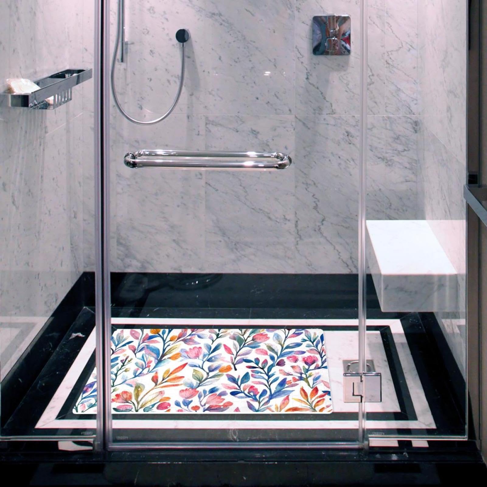 Badematten für die Badewanne, Motiv: duftende Kräuter, rutschfest, rechteckig, Duschmatte mit Saugnäpfen, maschinenwaschbar, Badezimmermatte, 39,9 x 70,9 cm