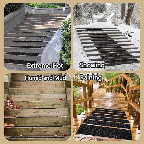 CHUANGSEED 12-Pack Non-Slip Outdoor Stair Treads Grip Tape 8'' x 30'', Heavy Duty Black Grit Anti-Slip,High Traction Adhesive Treads Suitable for Most Slippery Surfaces