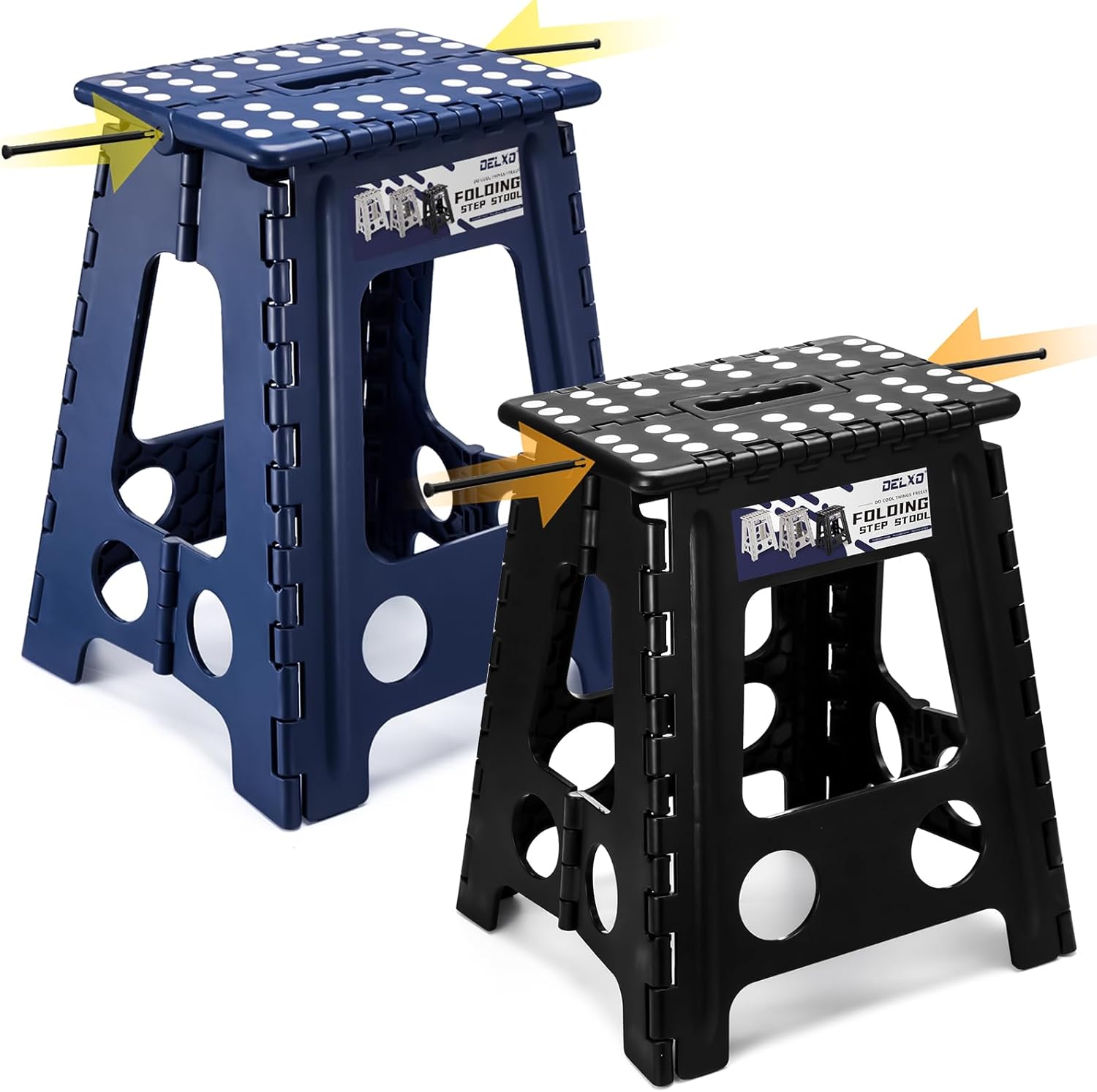 Delxo Folding Step Stool, Heavy Duty Foldable Stool for Adults,Premium Portable Collapsible Plastic Step Stool,Non Slip Folding Stools for Kitchen Bathroom Bedroom (16 inch+18 inch)