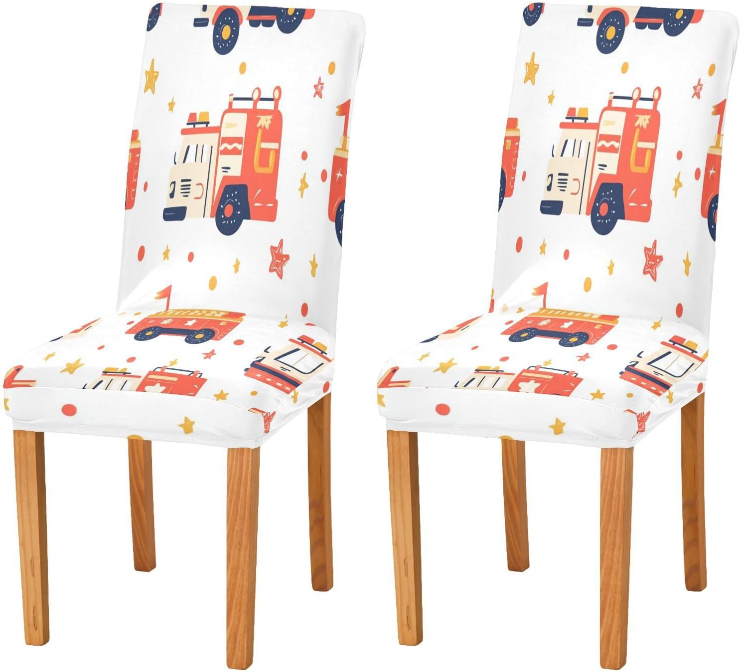 ALAZA Chair Covers for Dining Room, Cute Cartoon Fire Truck Stretch Chair Cover Sets Chair Protector Removable Washable for Ktichen Restaurant Hotel